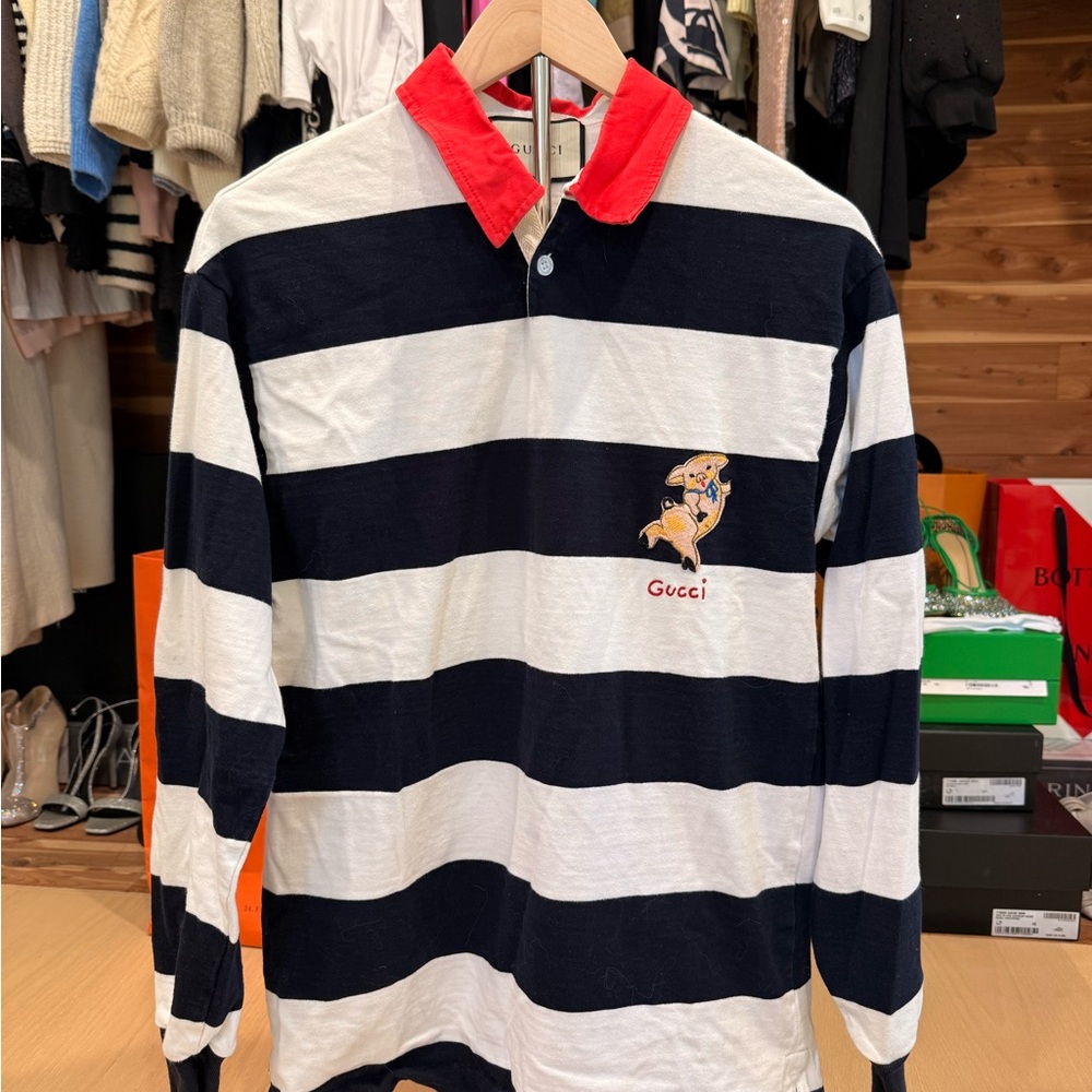 Gucci Striped Polo Shirt - Black, White, and Red